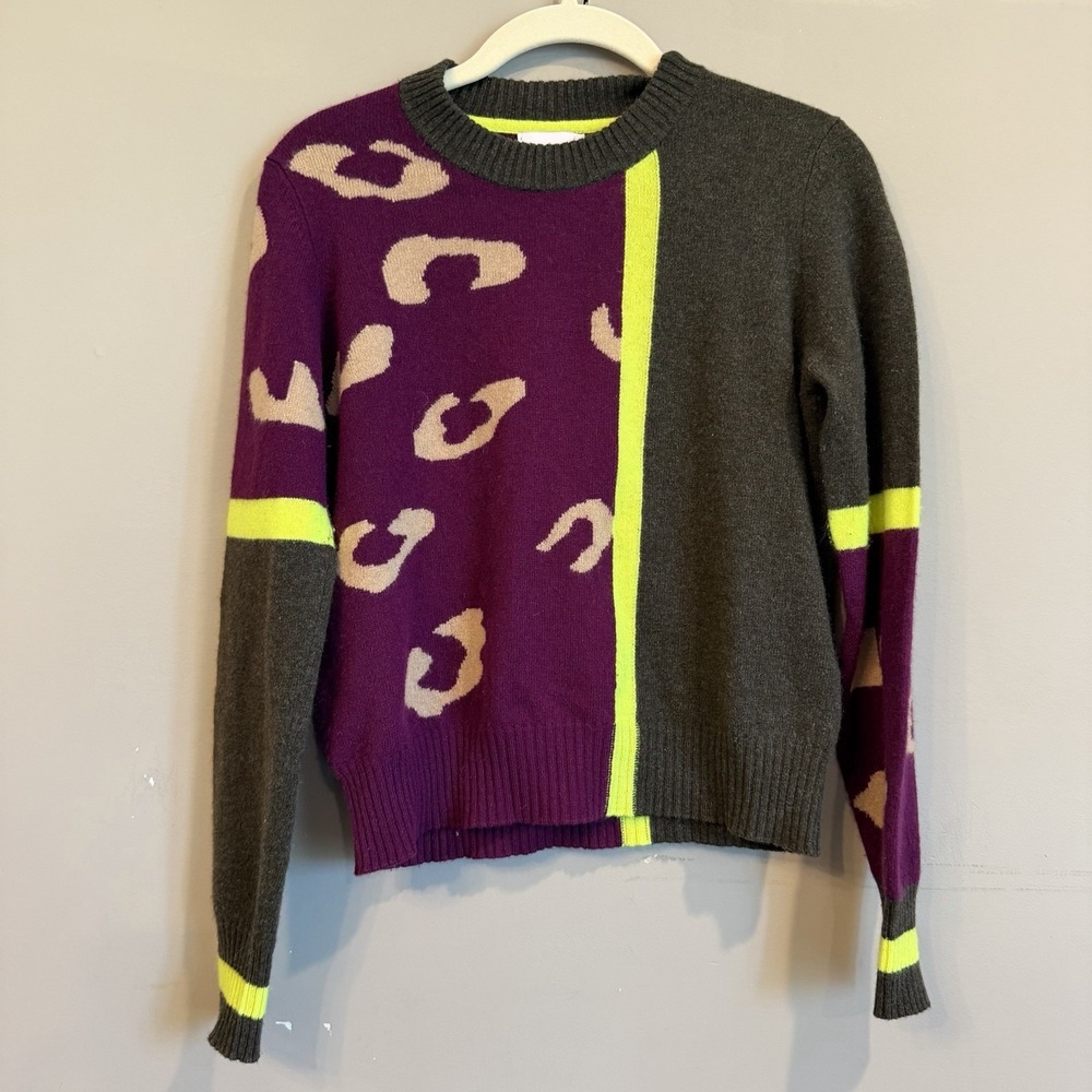 Brodie Cashmere Purple Brown Leopard Sweater XS Colorful Soft